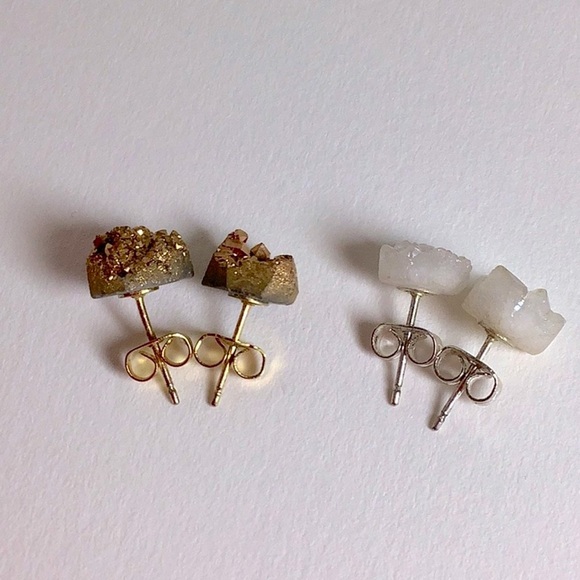 DRUZY Raw Stone Earrings Set 2 pair - Picture 3 of 4